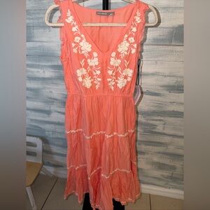 Lucky Brand Coral Embroidered Floral Midi Dress Women’s XS NWT